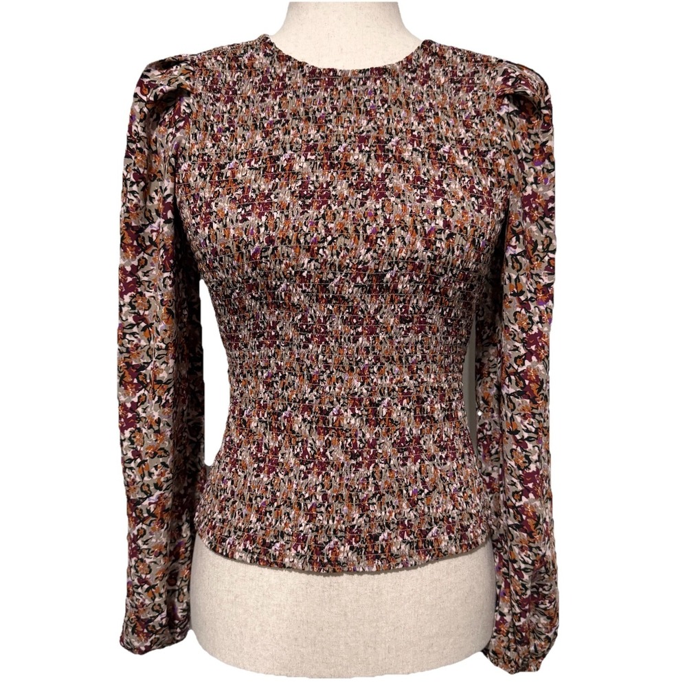 Evereve Margaret Floral Smocked Puff Sleeve Blouse Womens XS Red Cottagecore